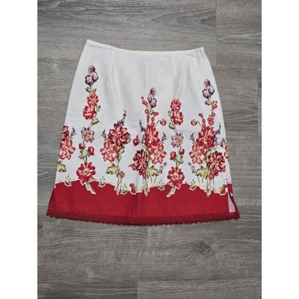 Liz Claiborne Lizwear Jeans Women's White Red Floral Lace Trim Skirt Size‎ 8